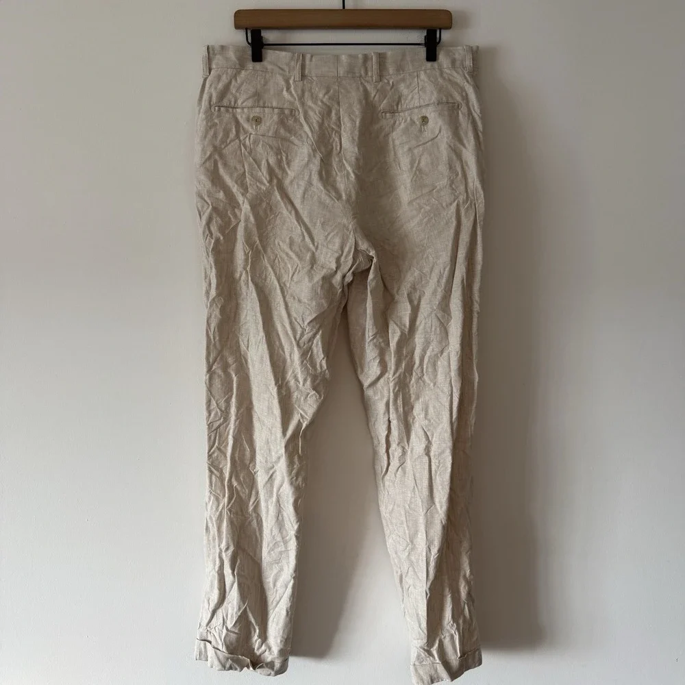 Avanti Uomo 100% Linen Pants Beige Men's SZ 36 Resort Minimalist Preppy WRINKLED